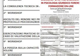 Ripartono i workshop di approfondimento in “Psicologia giuridico forense” del Centro per gli Studi Criminologici Giuridici e  Sociologici