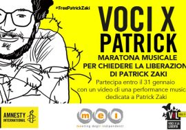 Maratona musicale di Amnesty, Mei e Voci per la Liberta l’8 febbraio per la liberazione di Patrick Zaki lo studente egiziano