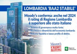 Anche per il 2024 Moody’s conferma ‘Baa2 stabile’ il rating di della Lombardia, un gradino più alto di quello italiano